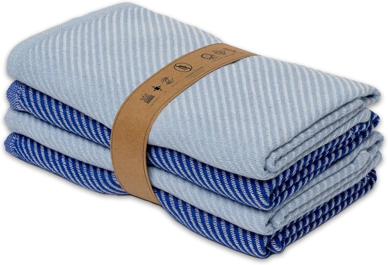 Ossano Decorative Tea Towels Set - 4 Pack, (20" x 30") - Large & Flour Sack - Versatile as, Kitchen Tea Towels, Decorative Dish Towels, Kitchen Hand Towels, Soft Kitchen Towels, Light and Navy Blue - Image 1